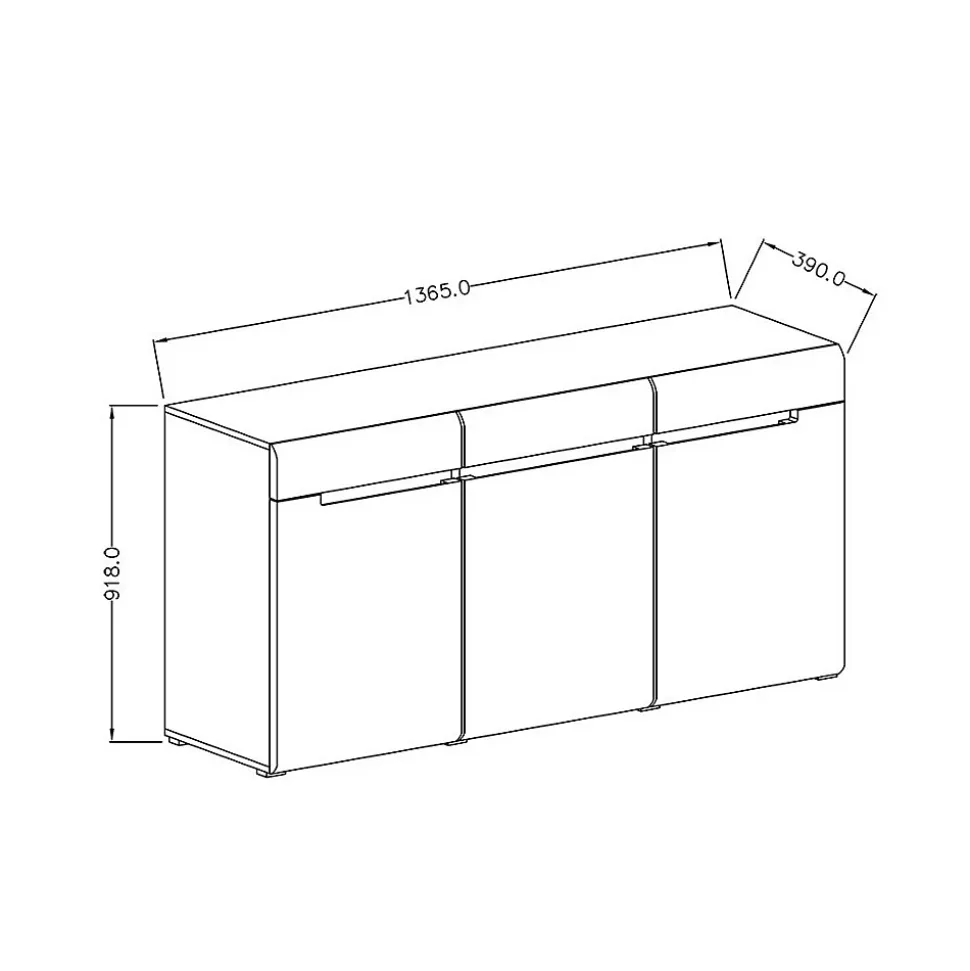 Commode design LUCIA, 3 portes et 3 tiroirs. Coloris gris brillant et chene