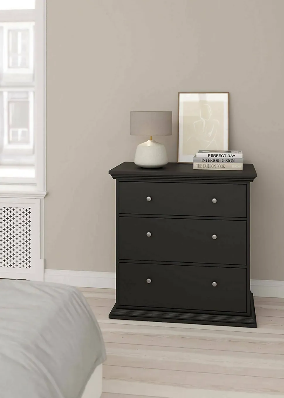 Commode Domeng, Commode polyvalente, Commode de chambre, Meuble avec tiroirs, 86x52 h88 cm, Noir