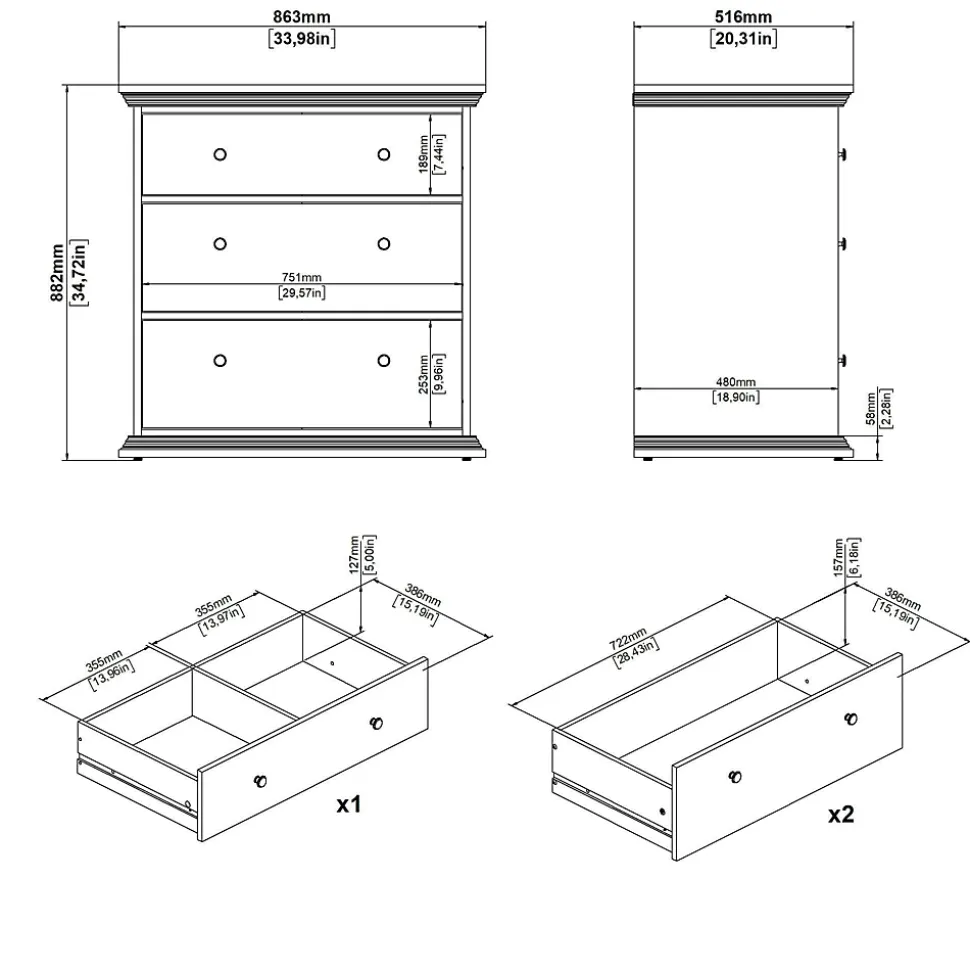 Commode Domeng, Commode polyvalente, Commode de chambre, Meuble avec tiroirs, 86x52 h88 cm, Noir