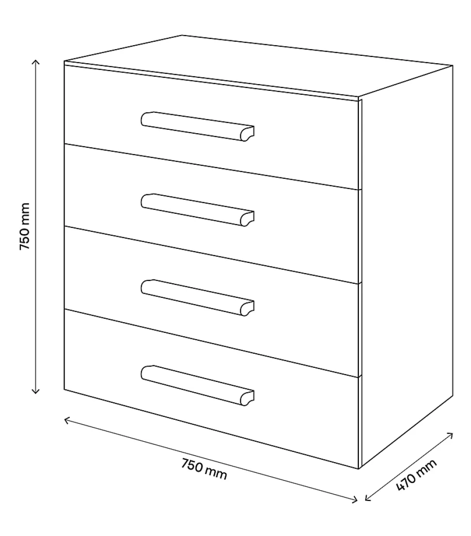Commode effet chêne 4 tiroirs GoodHome Atomia H. 75 x L. 75 x P. 45 cm