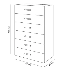 Commode effet chêne 6 tiroirs GoodHome Atomia H. 112,5 x L. 75 x P. 45 cm