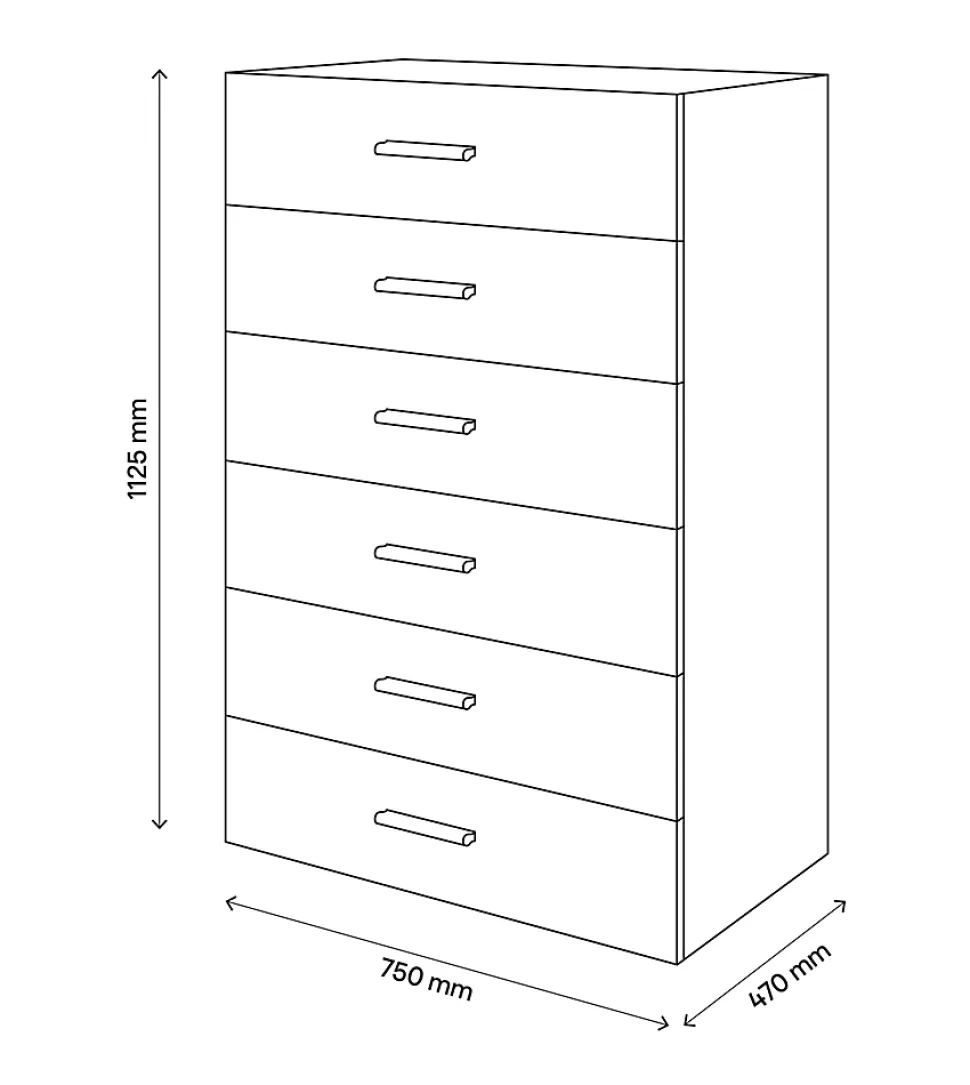 Commode effet chêne 6 tiroirs GoodHome Atomia H. 112,5 x L. 75 x P. 45 cm
