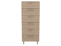 Commode effet chêne sur pieds 6 tiroirs chambre enfant GoodHome Atomia H. 123 x L. 50 x P. 45 cm
