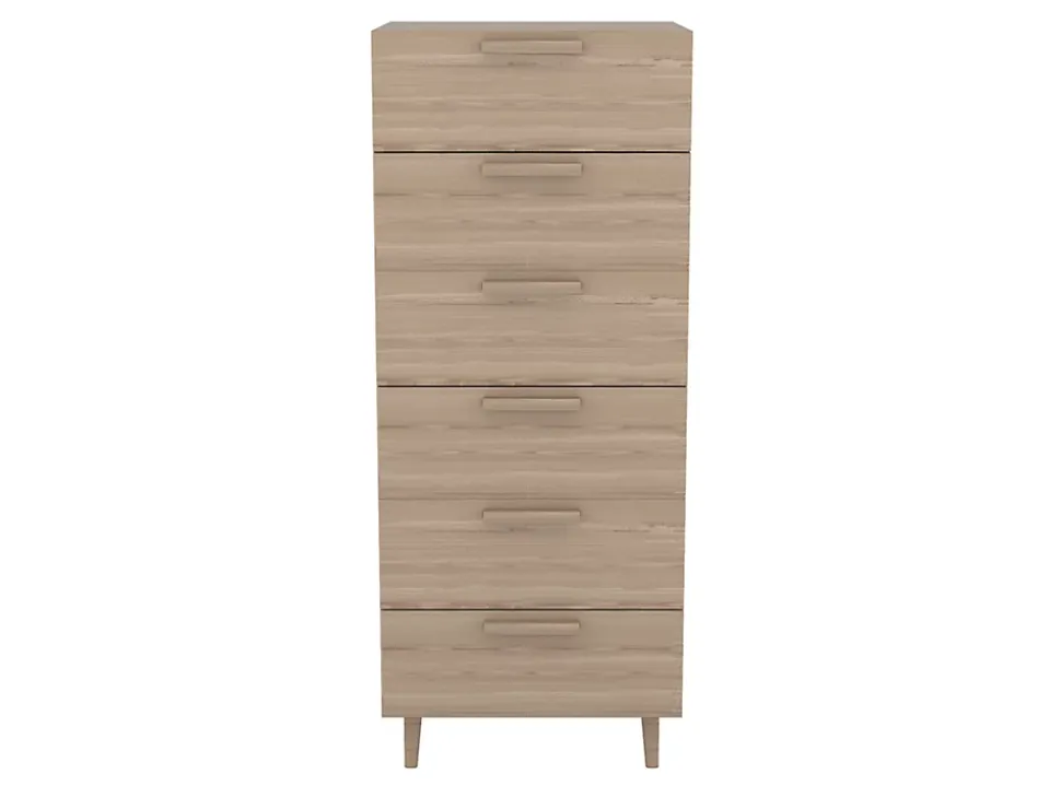Commode effet chêne sur pieds 6 tiroirs chambre enfant GoodHome Atomia H. 123 x L. 50 x P. 45 cm