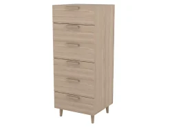Commode effet chêne sur pieds 6 tiroirs chambre enfant GoodHome Atomia H. 123 x L. 50 x P. 45 cm