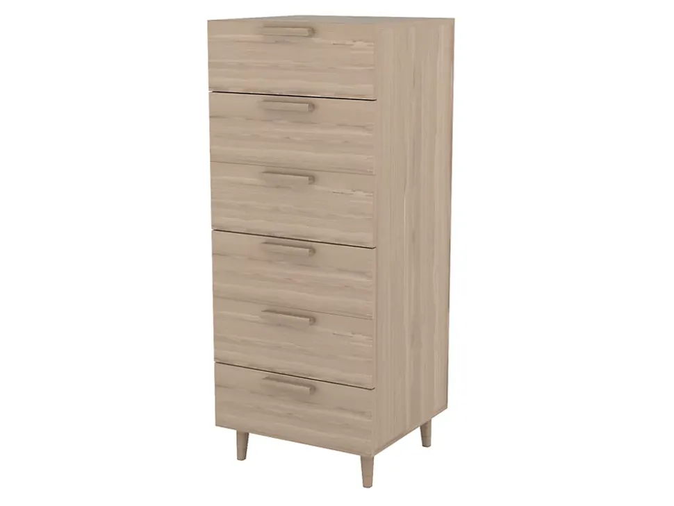 Commode effet chêne sur pieds 6 tiroirs chambre enfant GoodHome Atomia H. 123 x L. 50 x P. 45 cm