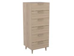 Commode effet chêne sur pieds 6 tiroirs chambre enfant GoodHome Atomia H. 123 x L. 50 x P. 45 cm