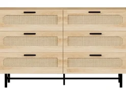 Commode en bois et cannage "Harrison" 120 x 40 x 75 cm Beige