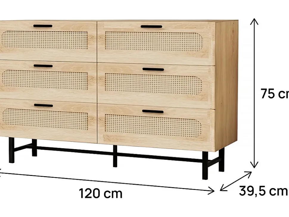 Commode en bois et cannage "Harrison" 120 x 40 x 75 cm Beige