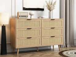 Commode en bois et cannage "Preston" 120 x 40 x 75 cm Beige