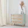Commode en décor bois vert céladon et cannage 90x39x79cm - Bohème - 3 tiroirs