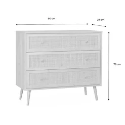 Commode en décor bois vert céladon et cannage 90x39x79cm - Bohème - 3 tiroirs