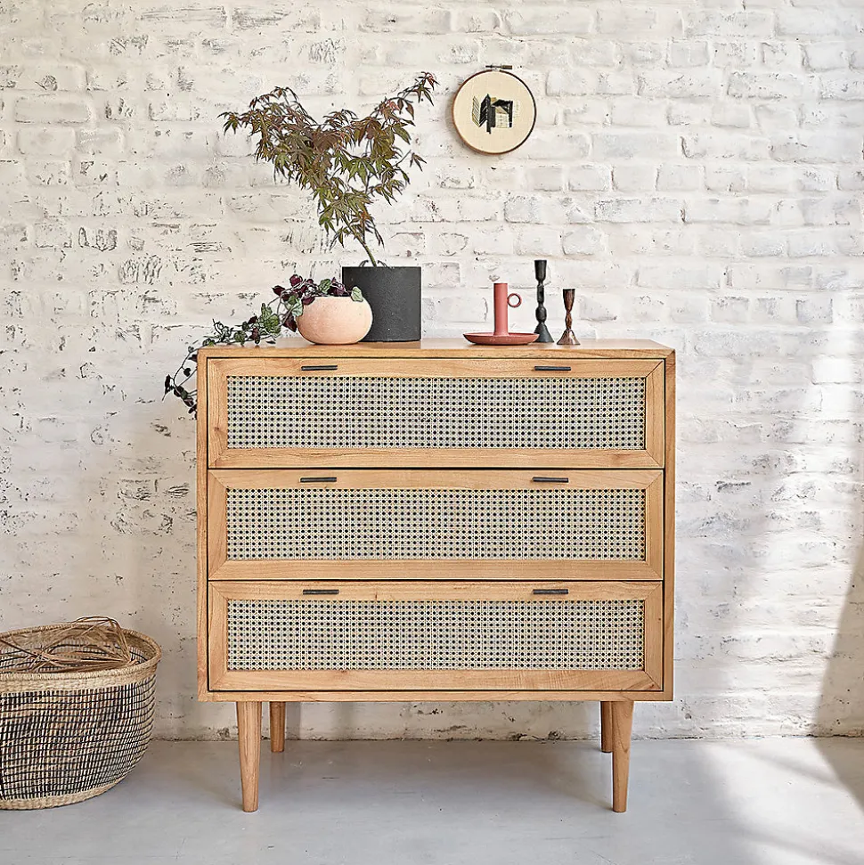 Commode en mindi massifet cannage 100 cm