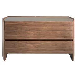 Commode en Noyer avec Plateau en Verre Trempé - Élégance et Rangement Pratique