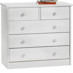 Commode en pin RONDO, 2+3 tiroirs, lasuré blanc