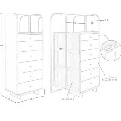 Commode en similicuir, noyer et acier poli avec miroir