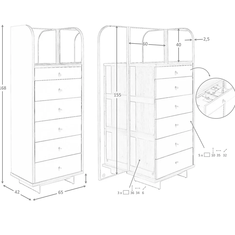 Commode en similicuir, noyer et acier poli avec miroir