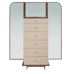 Commode en similicuir, noyer et acier poli avec miroir