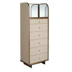 Commode en similicuir, noyer et acier poli avec miroir