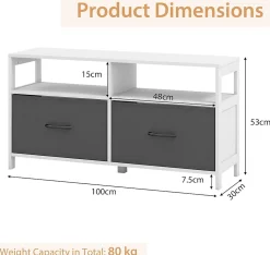Commode en Tissu à 2 5 Tiroirs Amovibles Commode de Rangement avec 2 Compartiments Ouverts Cadre en Bois Robuste
