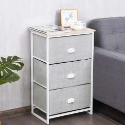 Commode en Tissu avec 3 Tiroirs Armoire de Rangement avec Tiroirs Pliables Cadre en Métal Robuste