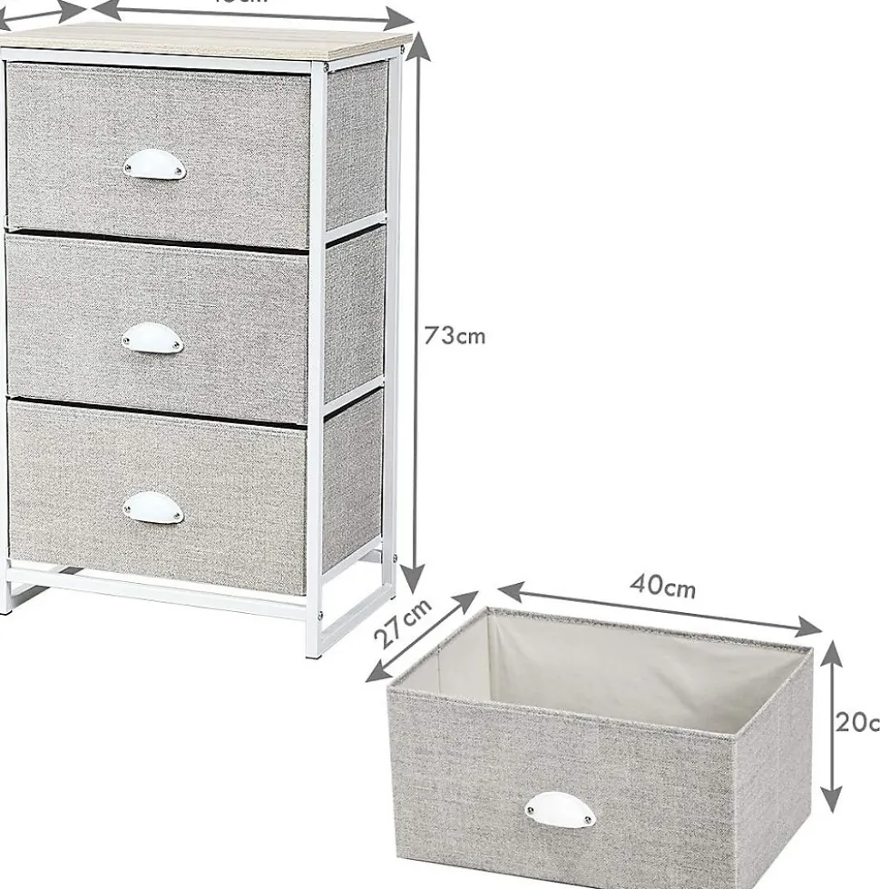 Commode en Tissu avec 3 Tiroirs Armoire de Rangement avec Tiroirs Pliables Cadre en Métal Robuste