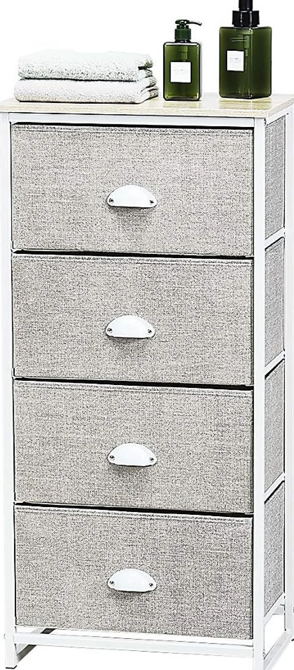 Commode en Tissu avec 4 Tiroirs Armoire de Rangement avec Tiroirs Pliables Cadre en Métal Robuste