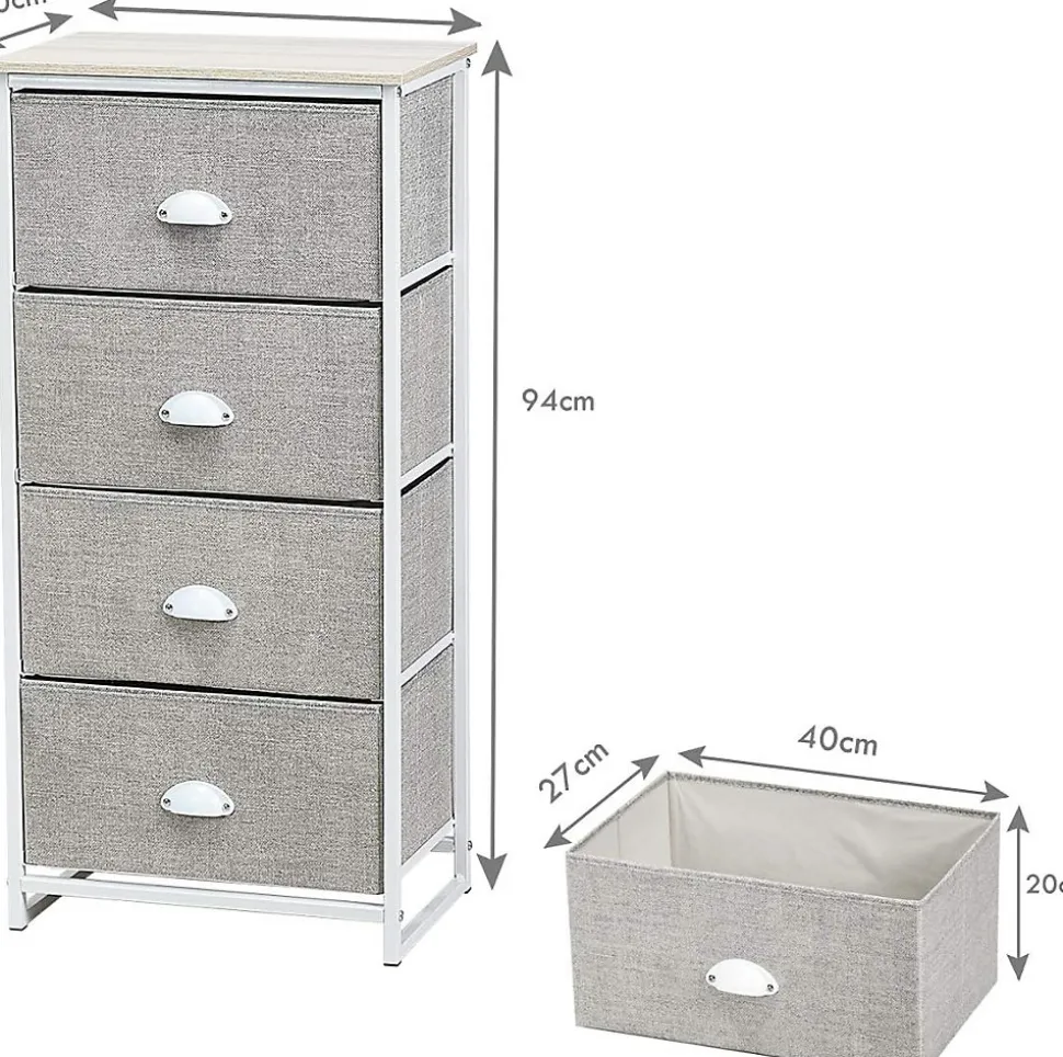 Commode en Tissu avec 4 Tiroirs Armoire de Rangement avec Tiroirs Pliables Cadre en Métal Robuste