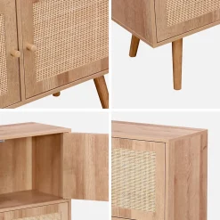 Commode enfant décor bois 4 portes en cannage