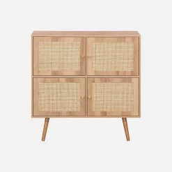 Commode enfant décor bois 4 portes en cannage