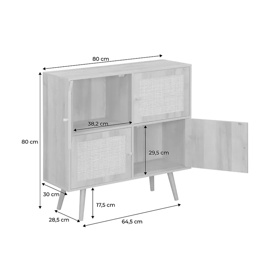 Commode enfant décor bois 4 portes en cannage