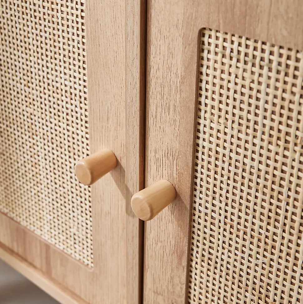 Commode enfant décor bois 4 portes en cannage