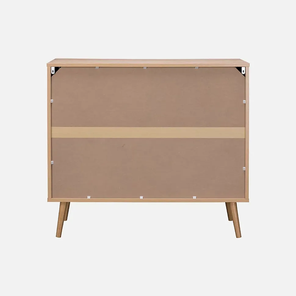 Commode. Eva. décor bois et cannage arrondi. 3 tiroirs L 90 x l 39 x H 79cm