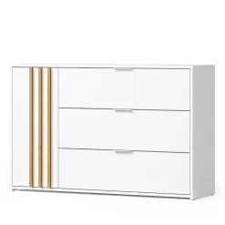 Commode FLORENCE Blanc et chene 1 porte et 3 tiroirs Soft Close Design contemporain