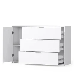 Commode FLORENCE Blanc et chene 1 porte et 3 tiroirs Soft Close Design contemporain