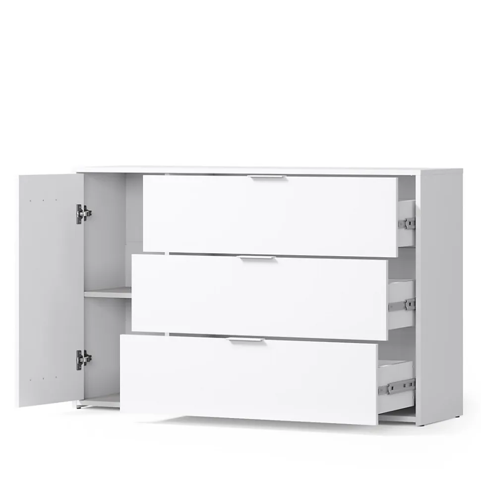 Commode FLORENCE Blanc et chene 1 porte et 3 tiroirs Soft Close Design contemporain