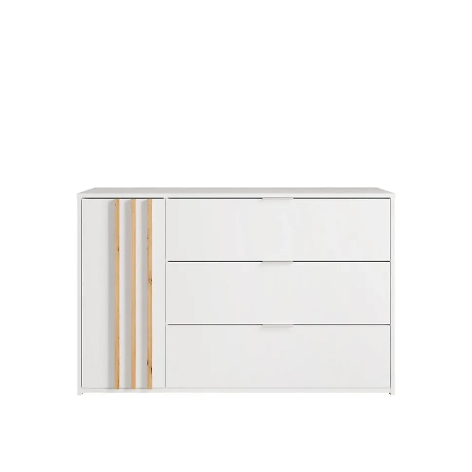Commode FLORENCE Blanc et chene 1 porte et 3 tiroirs Soft Close Design contemporain