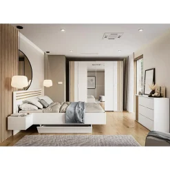 Commode FLORENCE Blanc et chene 1 porte et 3 tiroirs Soft Close Design contemporain