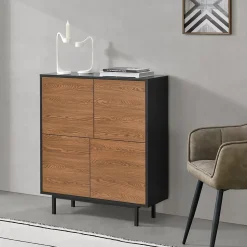 Commode Gnosjö à 4 Portes 93 x 80 x 30 cm Noir Effet Bois Foncé en.casa
