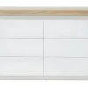 Commode HALO II - 6 tiroirs - MDF laqué - Avec LEDs - Coloris : Blanc et Chêne