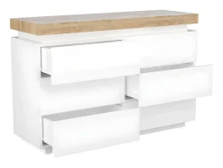 Commode HALO II - 6 tiroirs - MDF laqué - Avec LEDs - Coloris : Blanc et Chêne
