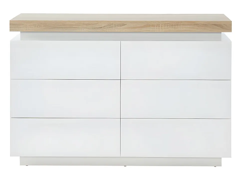 Commode HALO II - 6 tiroirs - MDF laqué - Avec LEDs - Coloris : Blanc et Chêne