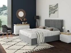 Commode HALO II - 6 tiroirs - MDF laqué - Avec LEDs - Coloris : Blanc et Chêne