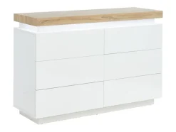 Commode HALO II - 6 tiroirs - MDF laqué - Avec LEDs - Coloris : Blanc et Chêne