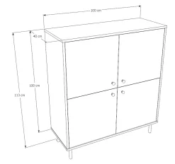 Commode haute à quatre portes Venus white loft