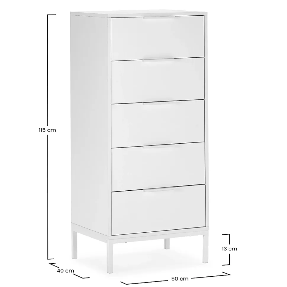 Commode haute Auri 5 tiroirs couleur Blanc