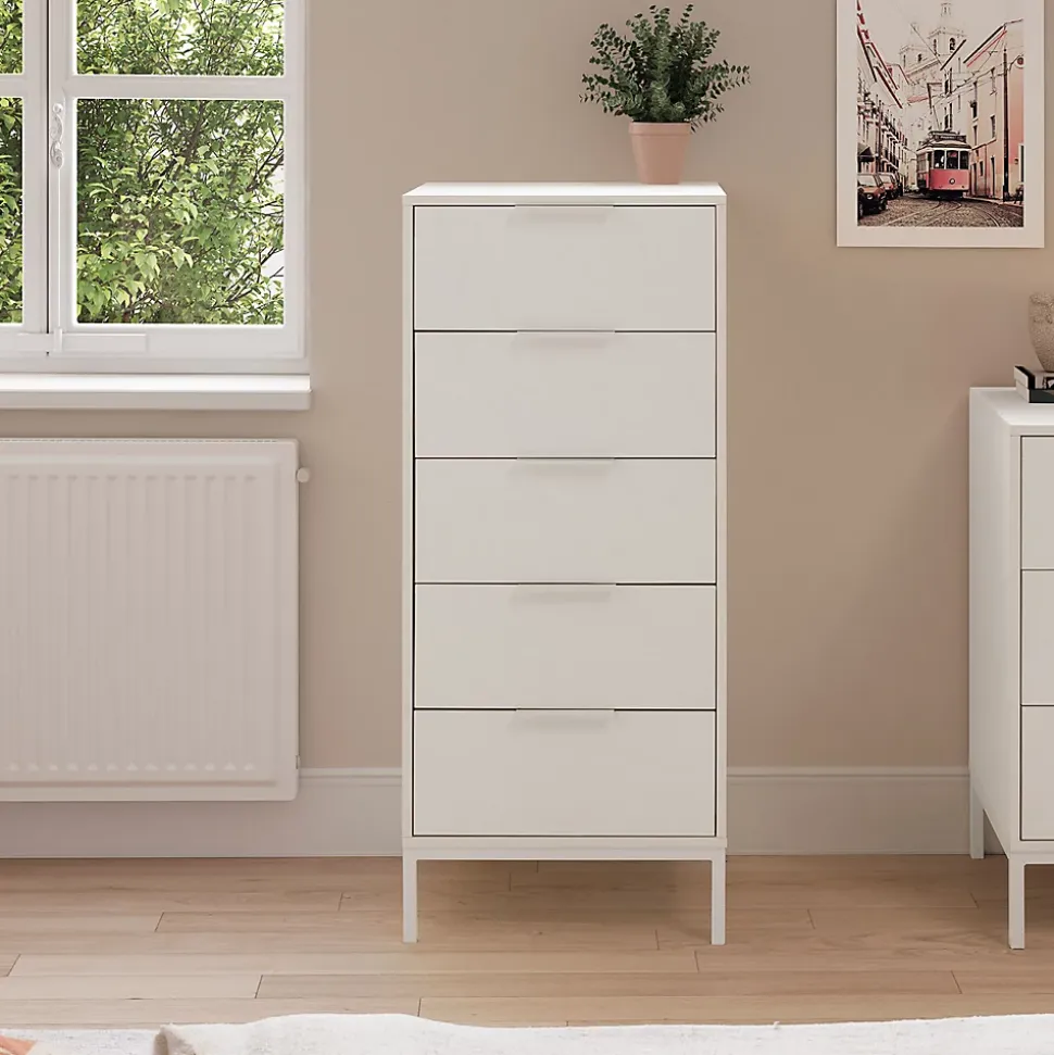 Commode haute Auri 5 tiroirs couleur Blanc