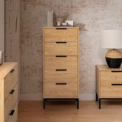 Commode haute Monica 5 tiroirs couleur Bois