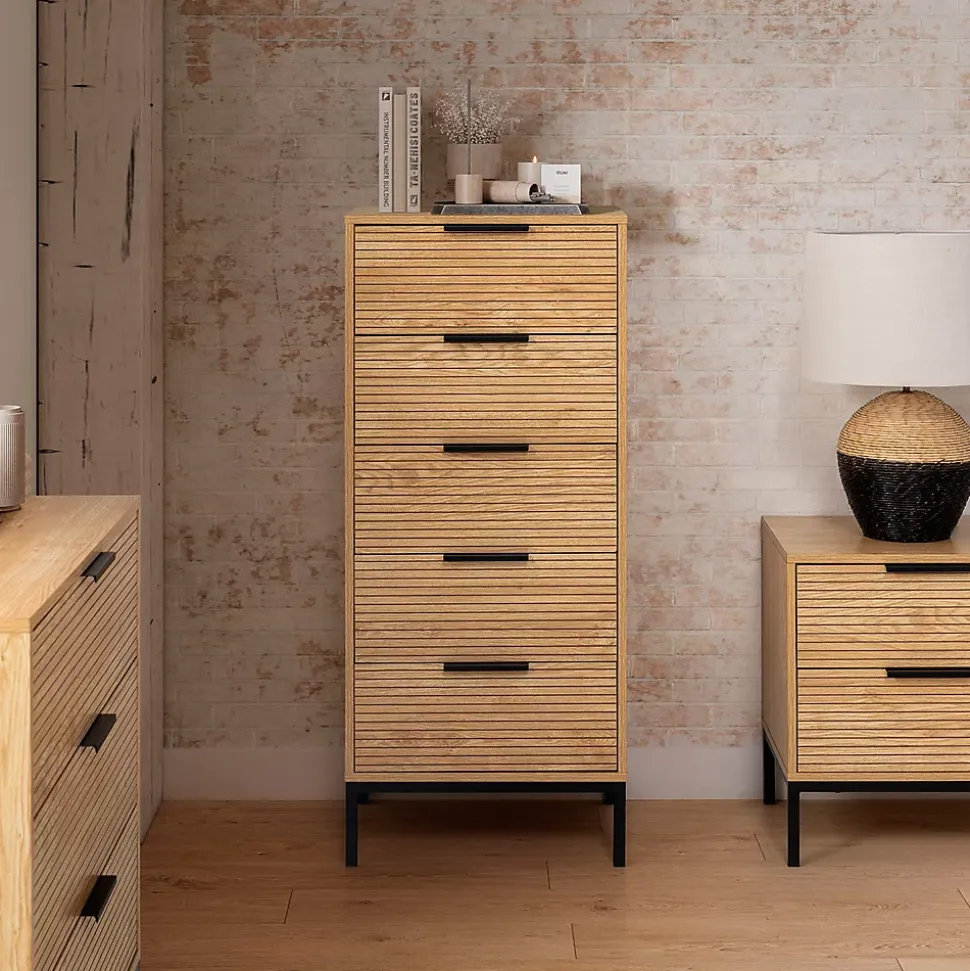 Commode haute Monica 5 tiroirs couleur Bois