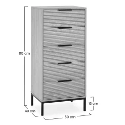 Commode haute Monica 5 tiroirs couleur Bois